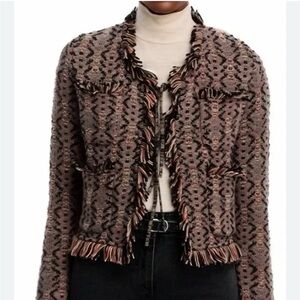 Aldo Martins Women’s Thun Fringed - SZ XL - Brown Knit Bomber Jacket